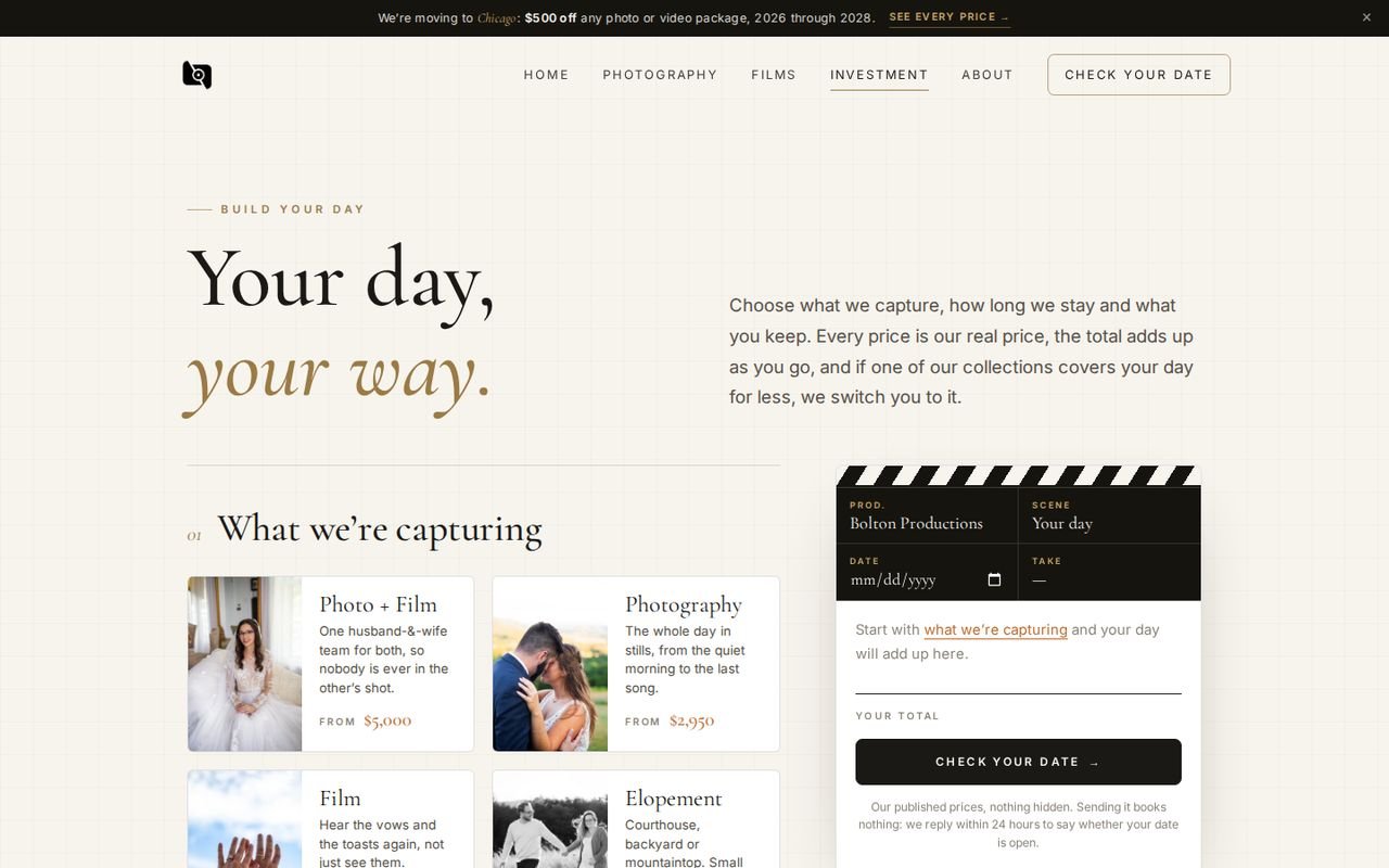 Bolton Productions · Build Your Day website on a computer