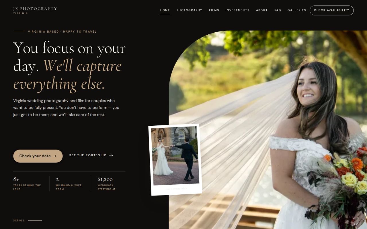 JK Photography website on a computer