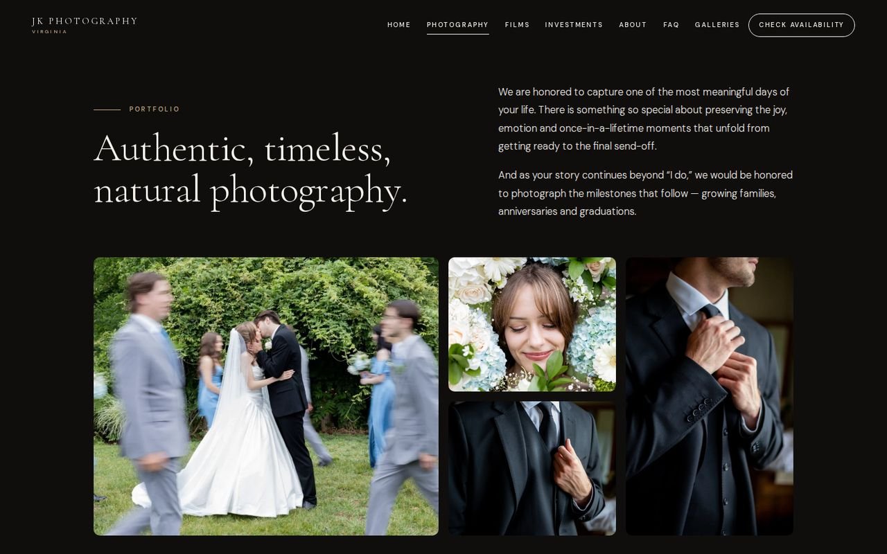 JK Photography · Portfolio website on a computer