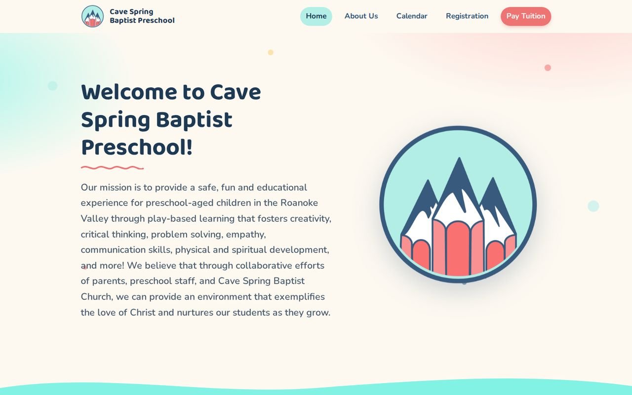 Cave Spring Baptist Preschool website on a computer